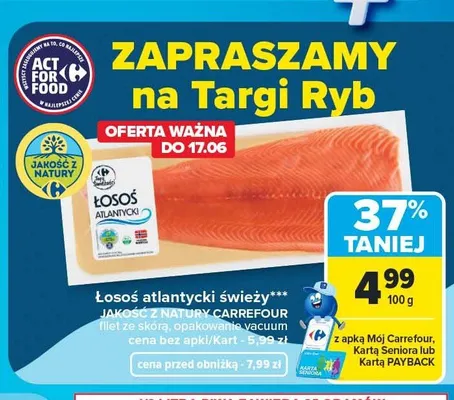 Łosoś atlantycki świeży filet ze skórą Jakość z Natury Carrefour promocja w Carrefour