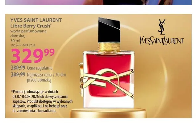Woda perfumowana damska Yves Saint Laurent Libre Berry Crush promocja w Hebe