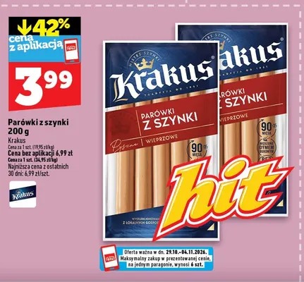 Parówki z szynki Krakus promocja w TOPAZ