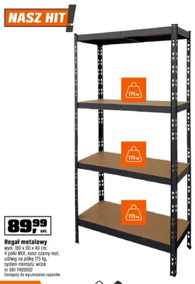 Regał metalowy wym. 180x90x40cm promocja w OBI