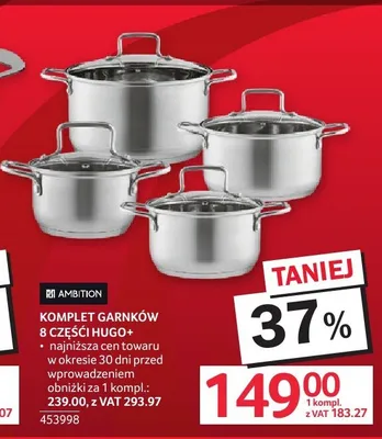 Komplet garnków 8 części Ambition Hugo+ promocja w Selgros