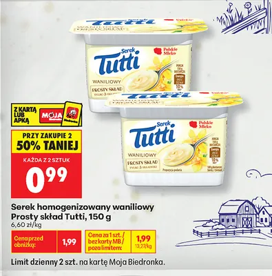 Serek homogenizowany waniliowy Prosty skład Tutti promocja w Biedronka