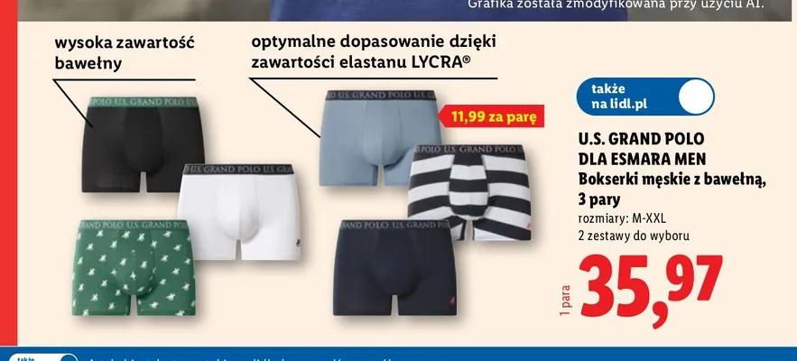Bokserki męskie z bawełną U.S. Grand Polo 3-pak promocja w Lidl