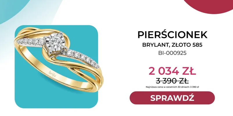 Pierścionek brylant złoto 585 Briju promocja w Briju