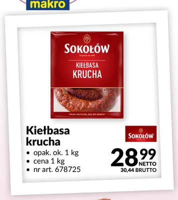 Kiełbasa krucha Sokołów promocja w Makro