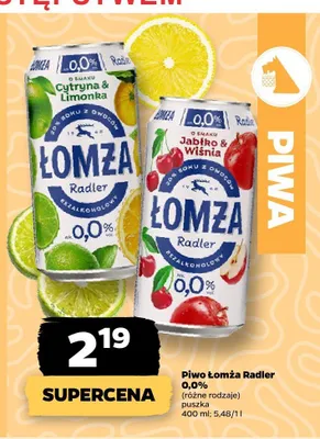Piwo bezalkoholowe Łomża Radler Jabłko & Wiśnia promocja w Netto