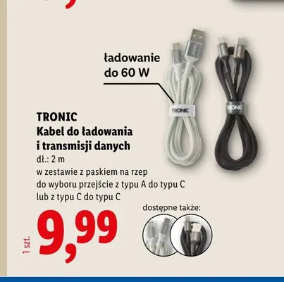 Kabel do ładowania i transmisji danych z typu C do typu C Tronic promocja w Lidl