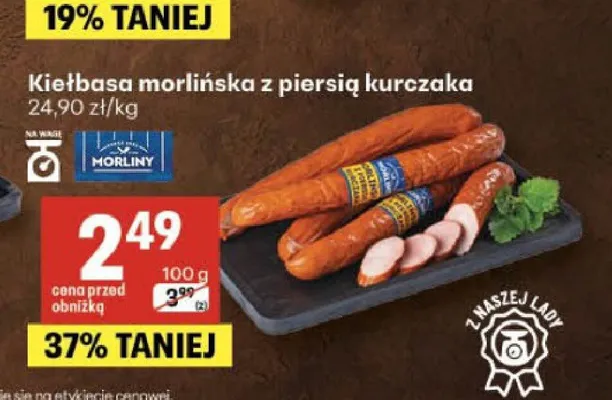 Kiełbasa morlińska z piersią kurczaka Morliny promocja w Delikatesy Centrum
