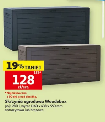 Skrzynia ogrodowa Woodebox 280l 1160x438x550mm promocja w Auchan
