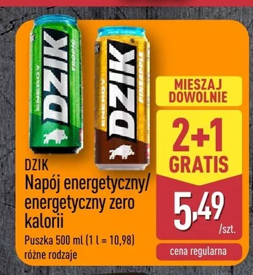 Napój energetyczny zero kalorii DZIK promocja w Aldi