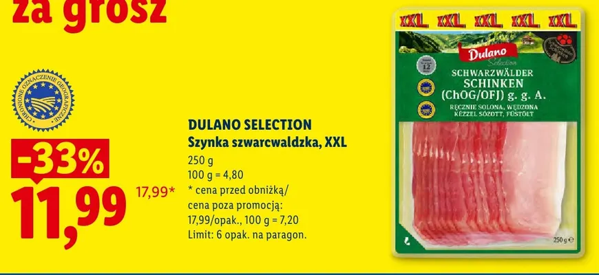 Szynka szwarcwaldzka Dulano Selection XXL promocja w Lidl
