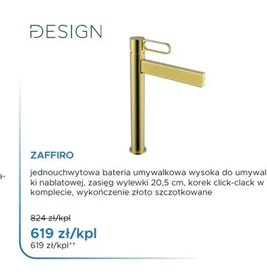 Bateria umywalkowa Design Zaffiro wysoka złoto szczotkowane promocja w Blu Salony Łazienek