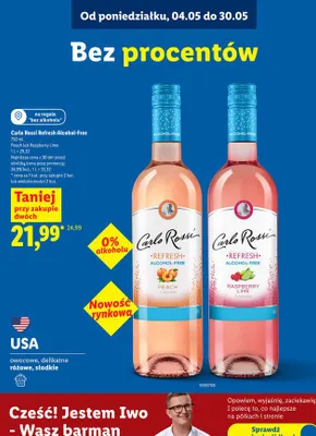 Wino bezalkoholowe Carlo Rossi Refresh Alcohol-Free Raspberry Lime promocja w Lidl