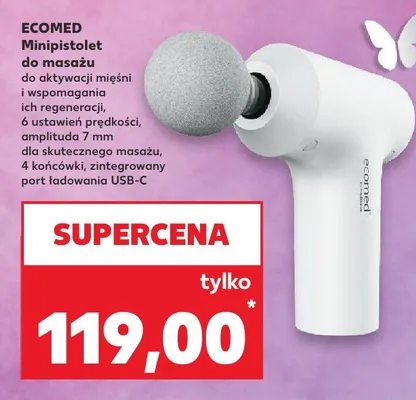 Minipistolet do masażu do aktywacji mięśni i wspomagania ich regeneracji, 6 ustawień prędkości, amplituda 7 mm dla skutecznego masażu, 4 końcówki, zintegrowany port ładowania USB-C promocja w Kaufland
