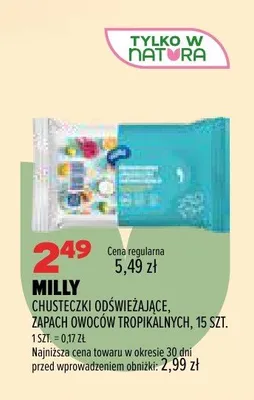 Chusteczki odświeżające Milly zapach owoców tropikalnych promocja w Drogerie Natura