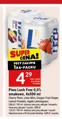 Piwo bezalkoholowe Lech Free 0,0% smakowe Lime Mint 4-pak 500ml promocja w Twój Market