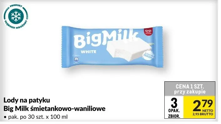 Lody na patyku Big Milk śmietankowo-waniliowe White promocja w Makro