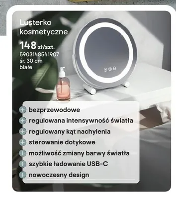 Lusterko kosmetyczne bezprzewodowe śr. 30 cm promocja w Castorama