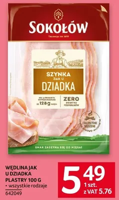 Wędlina Szynka dziadka plastry 100 g promocja w Selgros