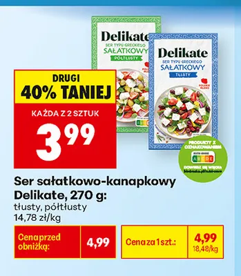 Ser sałatkowo-kanapkowy tłusty Delikate promocja w Biedronka