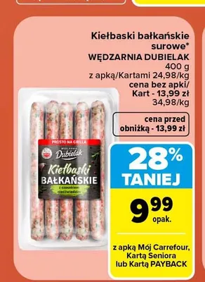 Kiełbaski bałkańskie surowe Wędzarnia Dubielak promocja w Carrefour Market