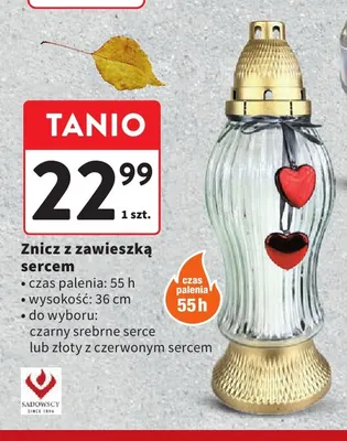 Znicz z zawieszką sercem Sadowscy promocja w Intermarche