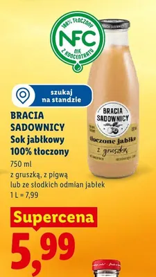Sok jabłkowy 100% tłoczony z gruszką, z pigwą lub ze słodkich odmian jabłek promocja w Lidl