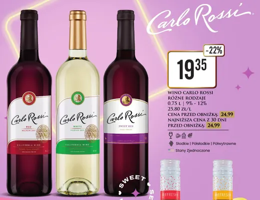 Wino czerwone Carlo Rossi Sweet Red promocja w Dino