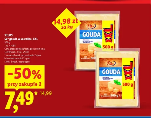 Ser gouda w kawałku XXL Pilos promocja w Lidl