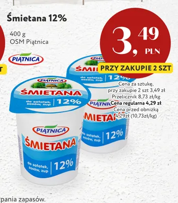 Śmietana OSM Piątnica 12% promocja w Market Point