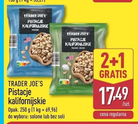 Pistacje kalifornijskie solone TRADER JOE'S promocja w Aldi