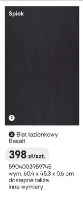 Blat łazienkowy spiek Basalt 60,4x45,3x0,6 cm promocja w Castorama