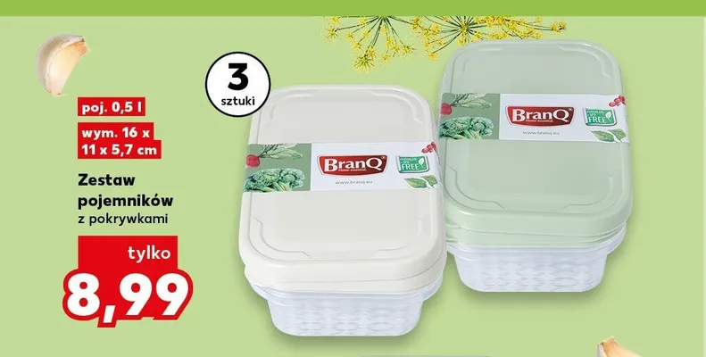 Zestaw pojemników z pokrywkami BranQ 0,5 l promocja w Kaufland