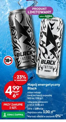Napój energetyczny Black Tattoo Zero Sugar promocja w Żabka