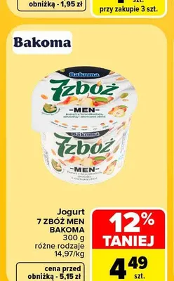 Jogurt 7 Zbóż Men Bakoma promocja w Carrefour Market