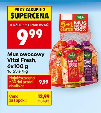 Mus owocowy 5+1 gratis promocja w Biedronka
