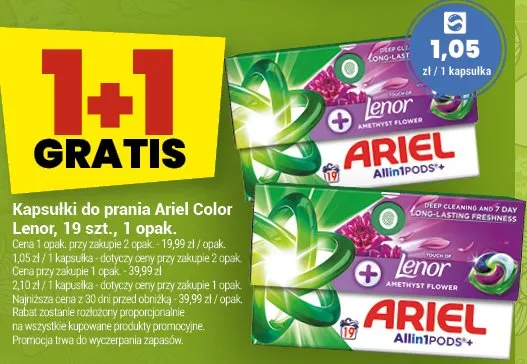 Kapsułki do prania Ariel Color + Lenor, 19 szt., Lenor 19 szt. promocja w Twój Market