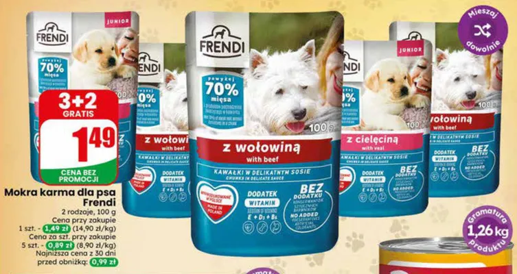 Mokra karma dla psa Frendi z wołowiną promocja w Dino