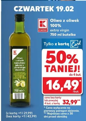Oliwa z oliwek 100% extra virgin promocja w Kaufland