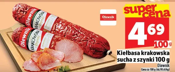 Kiełbasa krakowska sucha z szynki 100 g promocja w TOPAZ