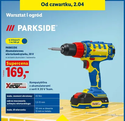 Akumulatorowa wiertarkowkrętarka 20V promocja w Lidl