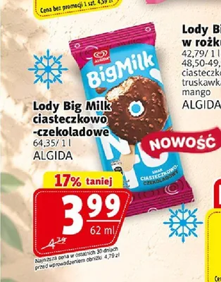Lody Big Milk ciasteczkowo-czekoladowe Algida promocja w Prim Market
