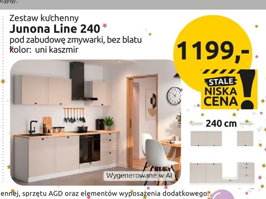Zestaw kuchenny Junona Line 240 pod zabudowę zmywarki bez blatu uni kaszmir promocja w Black Red White