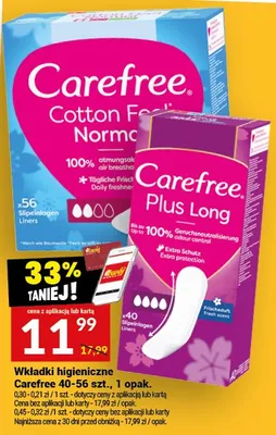 Wkładki higieniczne Carefree Cotton Feel Normal promocja w Twój Market