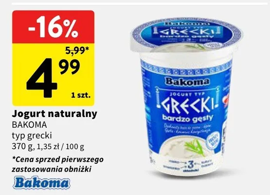 Jogurt naturalny BAKOMA typ grecki promocja w Intermarche
