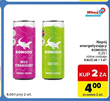 Napój energetyzujący Komodo Cactus promocja w Carrefour Market
