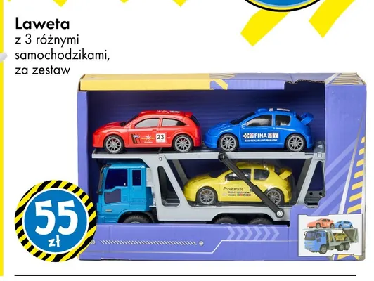Laweta z 3 różnymi samochodzikami promocja w Tedi