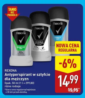 Antyperspirant w sztyfcie dla mężczyzn Cobalt Dry Rexona promocja w Aldi