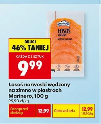Łosoś norweski wędzony na zimno w plastrach Marinero promocja w Biedronka