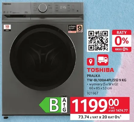 Pralka TOSHIBA TW-BL100A4PL(SS) 9 KG promocja w Selgros